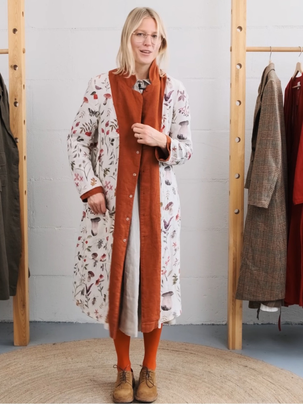 REVERSIBLE Son de Flor Claudia Long Linen Blend Coat with Botanical liner-S/XS - Picture 3 of 12